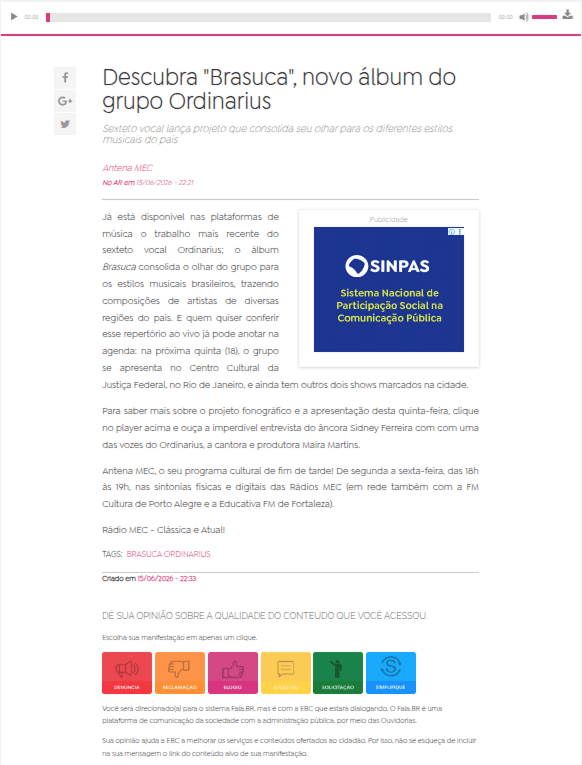 Previous content page before redesign