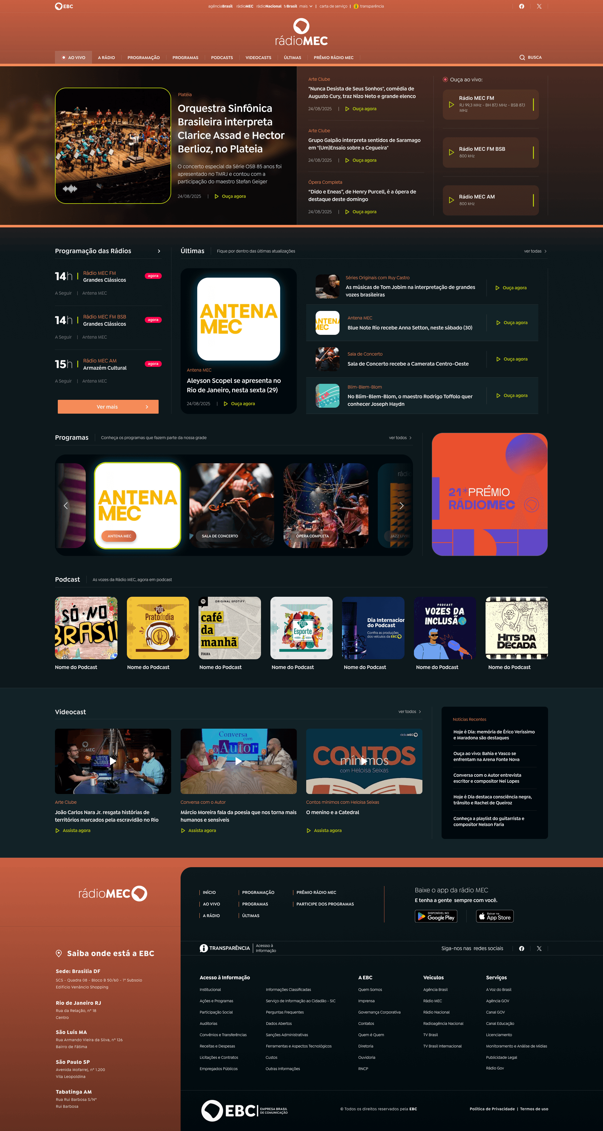 Redesigned Rádio MEC / Nacional portal homepage