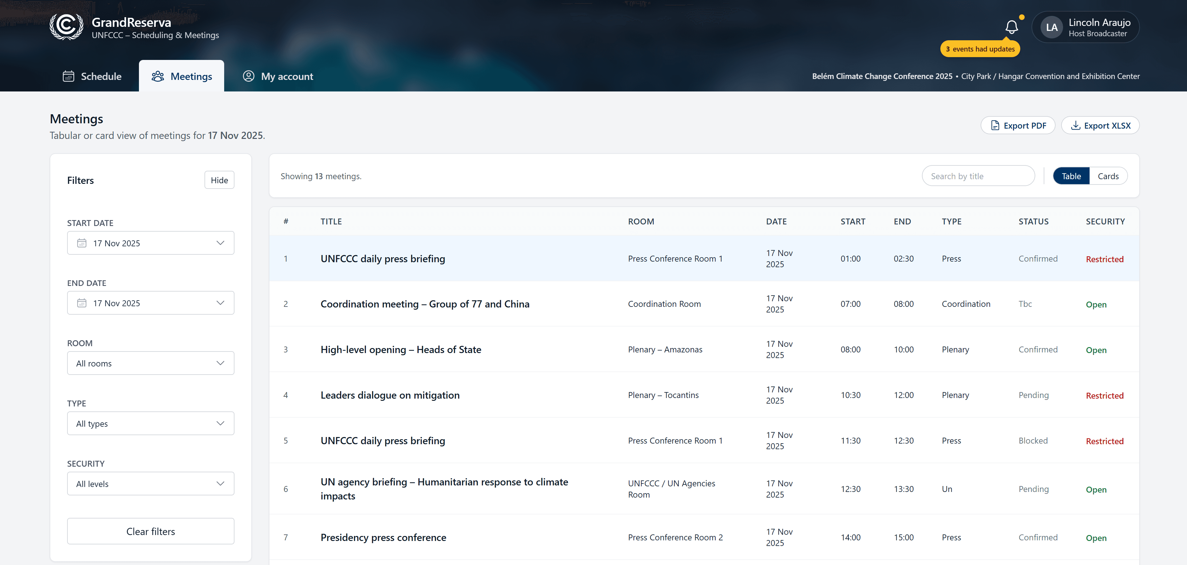 Grand Reserva meetings tab redesign