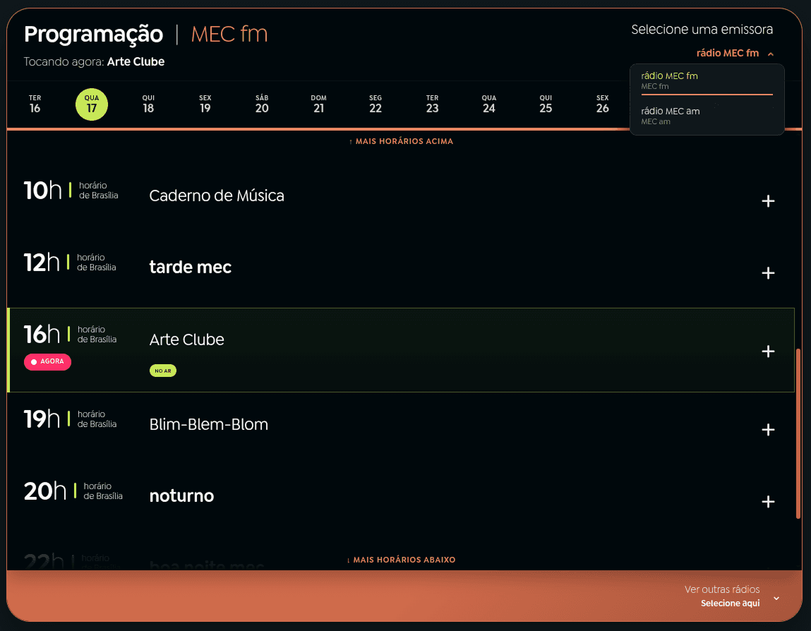 Redesigned programming workflow on the Rádio MEC / Nacional portal