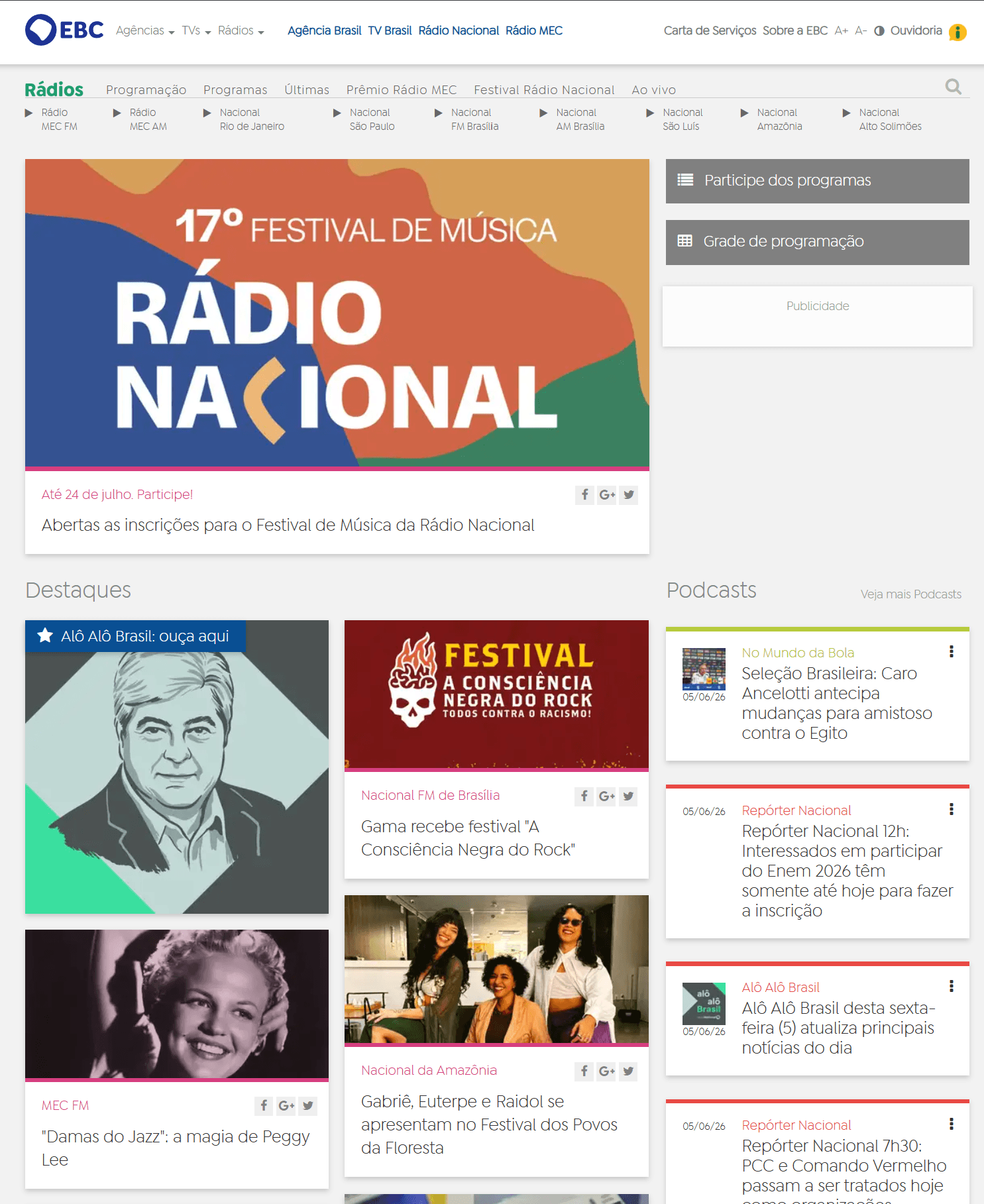 Previous shared website for Radio MEC and Radio Nacional
