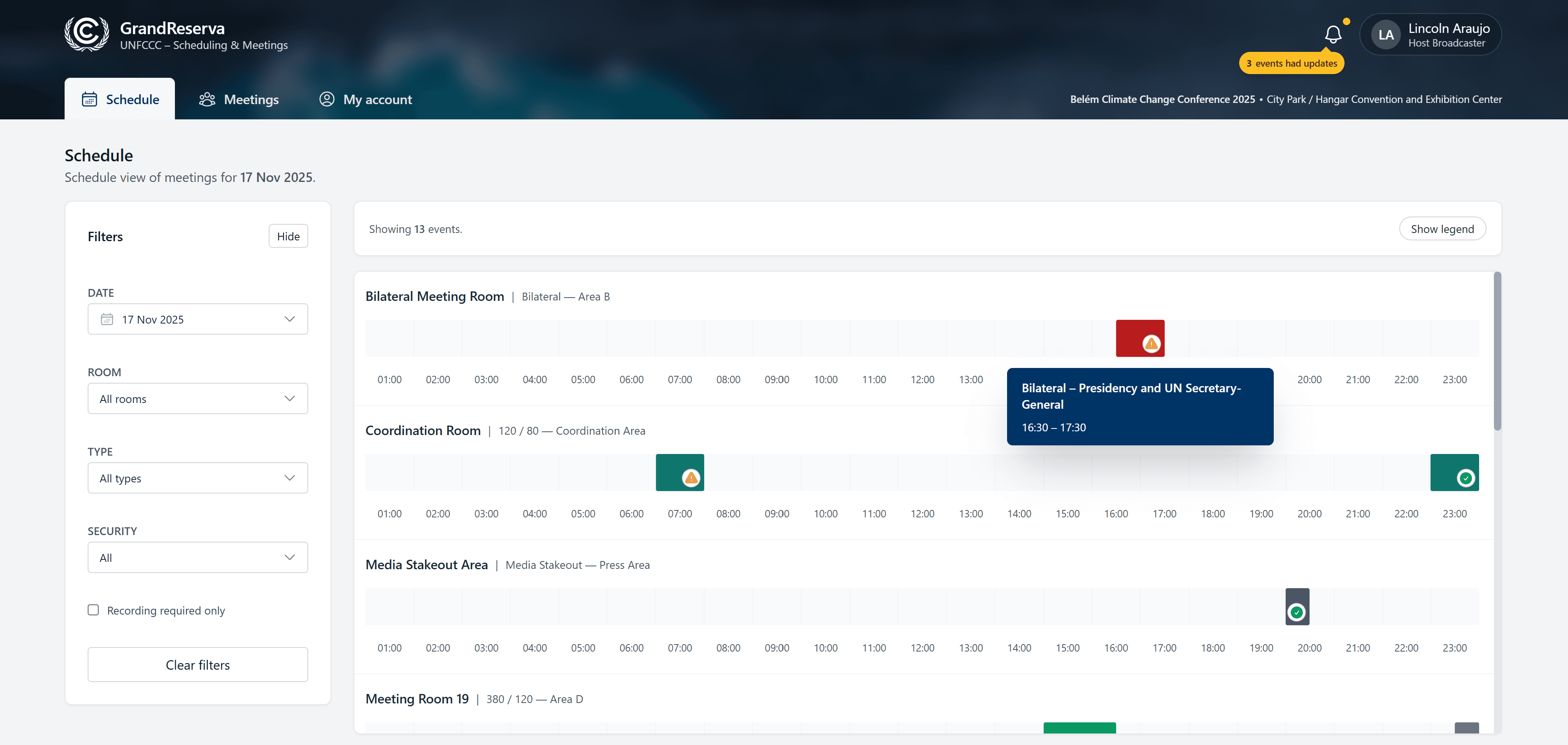 Grand Reserva schedule tab redesign